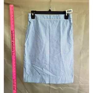 J.CREW No. 2 Pencil Gingham Skirt Blue/White Knee Length Lined Size 0